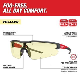 MW Safety Glasses with Yellow Fog-Free Lenses (6-Pack) 48-73-2102X6