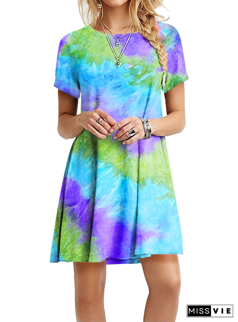 Slim Rainbow Tie-dye Printed Dress