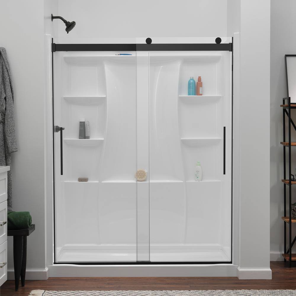 Delta Classic 500 56 in. W - 60 in. W x 71-18 in. H Sliding Frameless Shower Door in Matte Black with Clear Glass SC5S860-MB-R