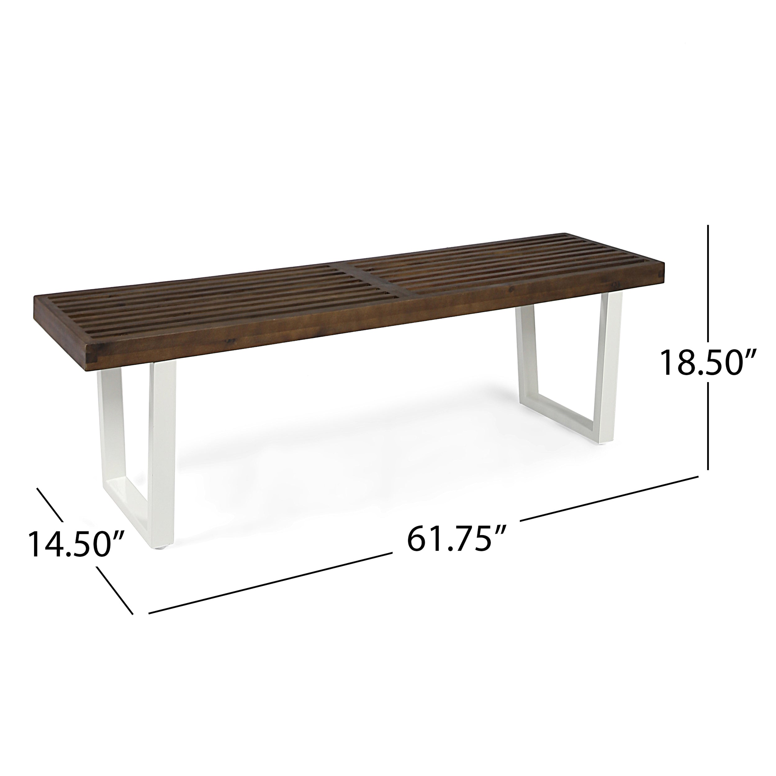 Joa Patio Dining Bench, Acacia Wood with Iron Legs, Modern, Contemporary