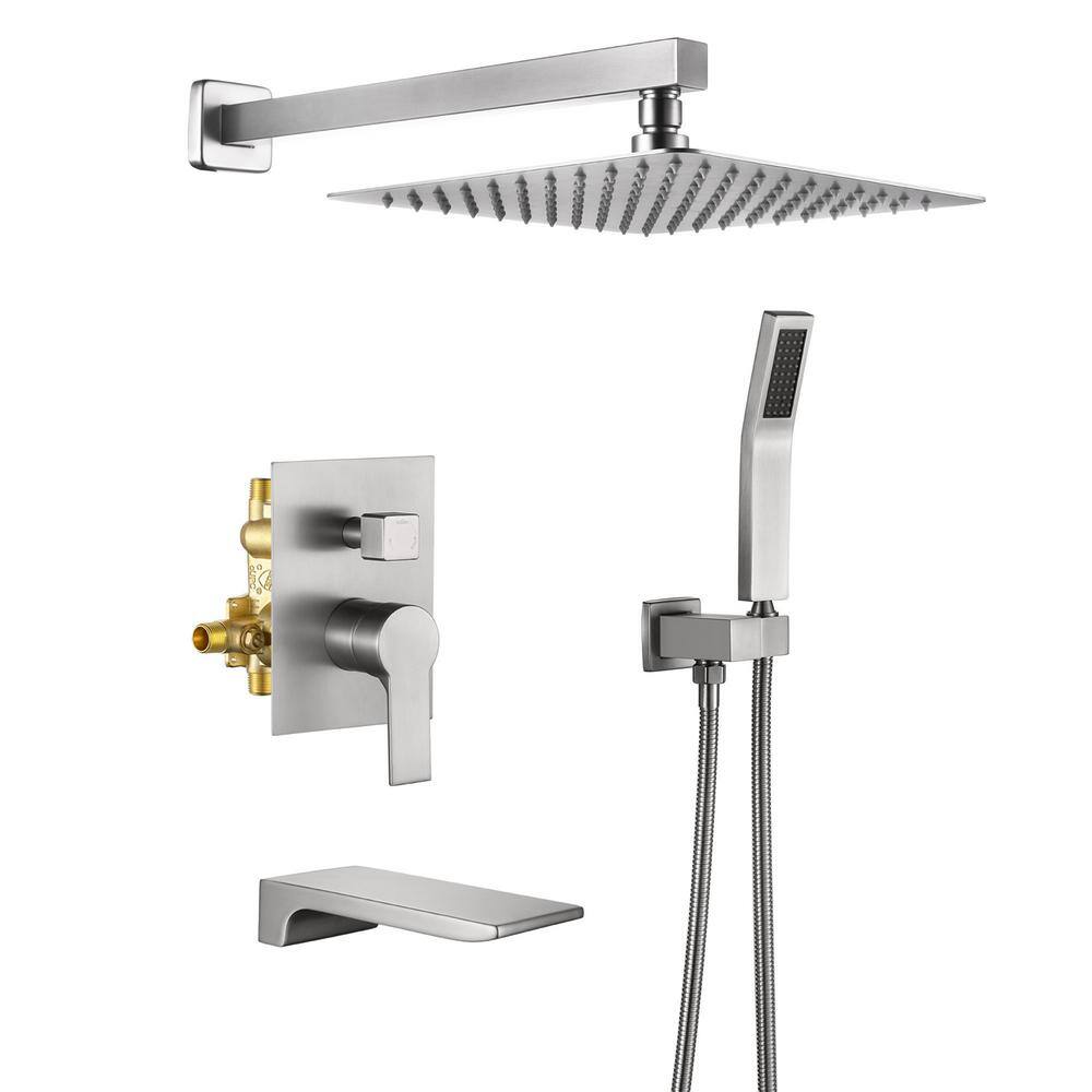 Maincraft Single Handle 1-Spray Tub and Shower Faucet 2.5 GPM with 10 in. Shower Head in Brushed Nickel (Valve Included) HHK-88016BN-10