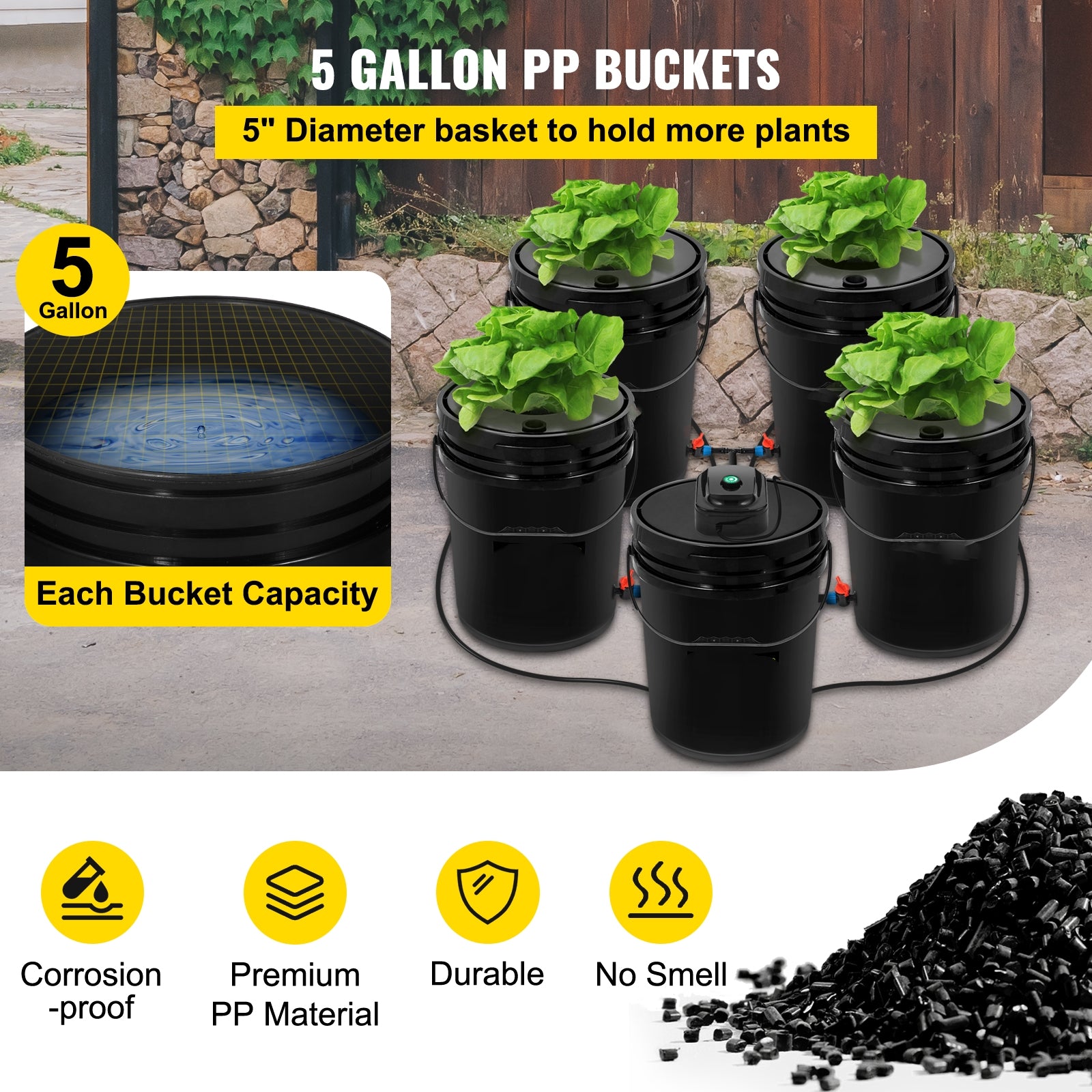 BENTISM Hydroponics Deep Water Culture DWC Hydroponic System 5 Gallon 5 Buckets