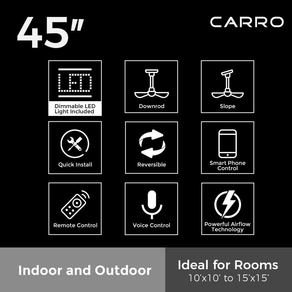 CARRO Daisy 45 in LED IndoorOutdoor White Smart Ceiling Fan Dimmable Light and Remote Works with AlexaGoogle HomeSiri