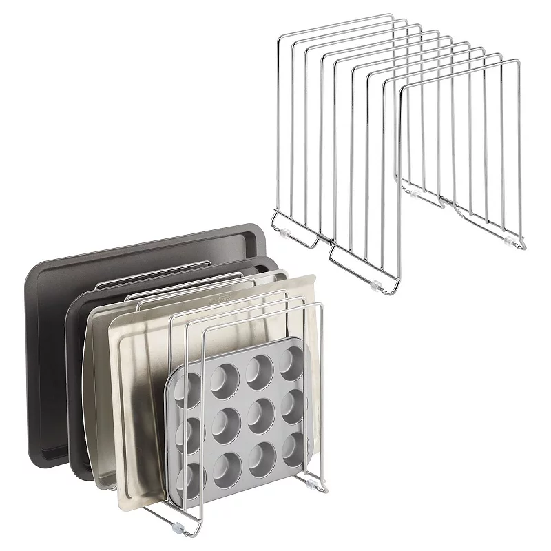 mDesign Large Metal 8 Slot Baking Sheet/Appliance Organizer Rack， 2 Pack