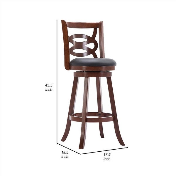 29 Inches Swivel Wooden Counter Stool with Geometric Back， Brown - 43.5 H x 17.5 W x 19.5 L Inches