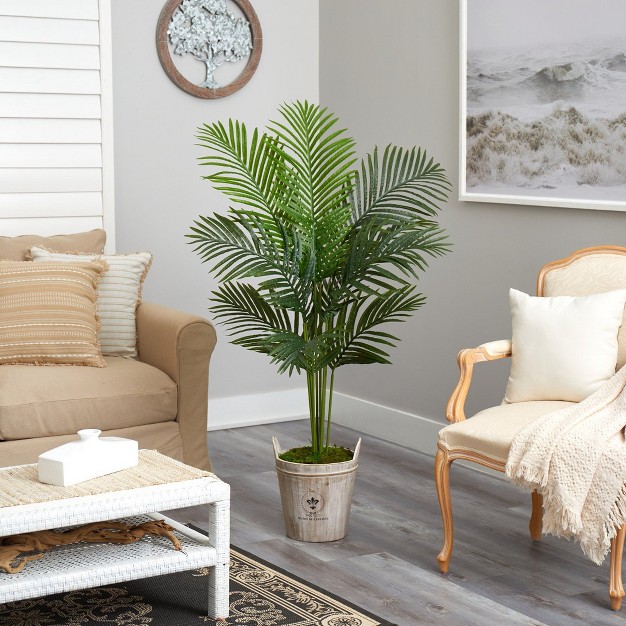 Nearly Natural 5-ft Paradise Palm Artificial Tree In Farmhouse Planter