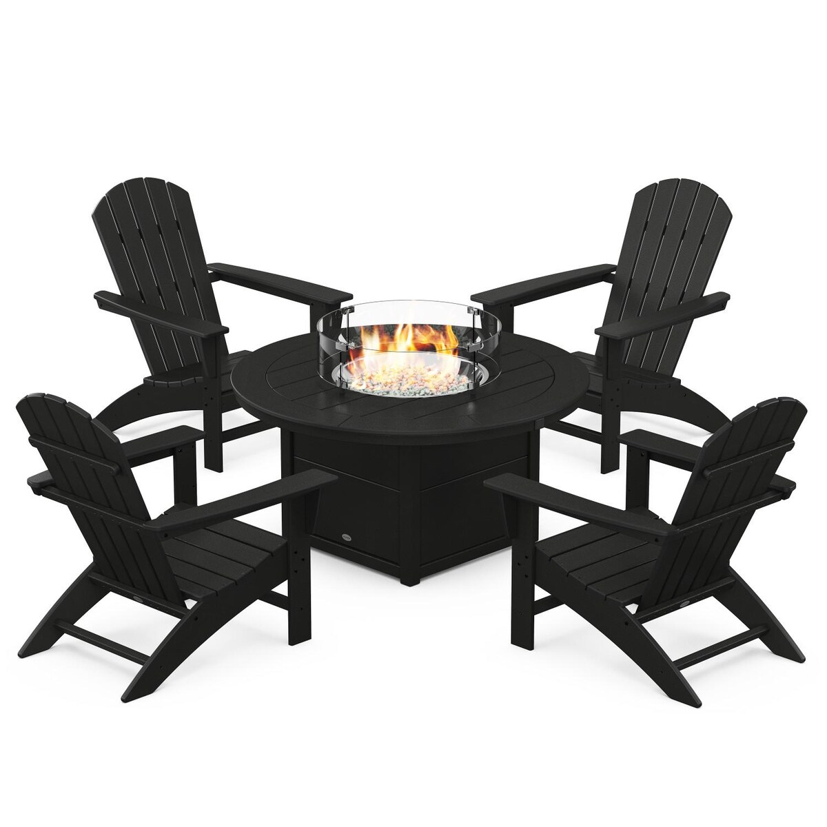 POLYWOOD Nautical 5-Piece Adirondack Chair Conversation Set w/ Fire Pit Table