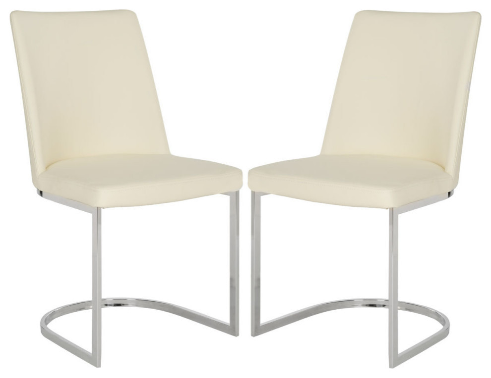 Tedra 18 quotH Leather Side Chair  Set of 2  Buttercream/Chrome   Contemporary   Dining Chairs   by V.S.D Furniture  Houzz