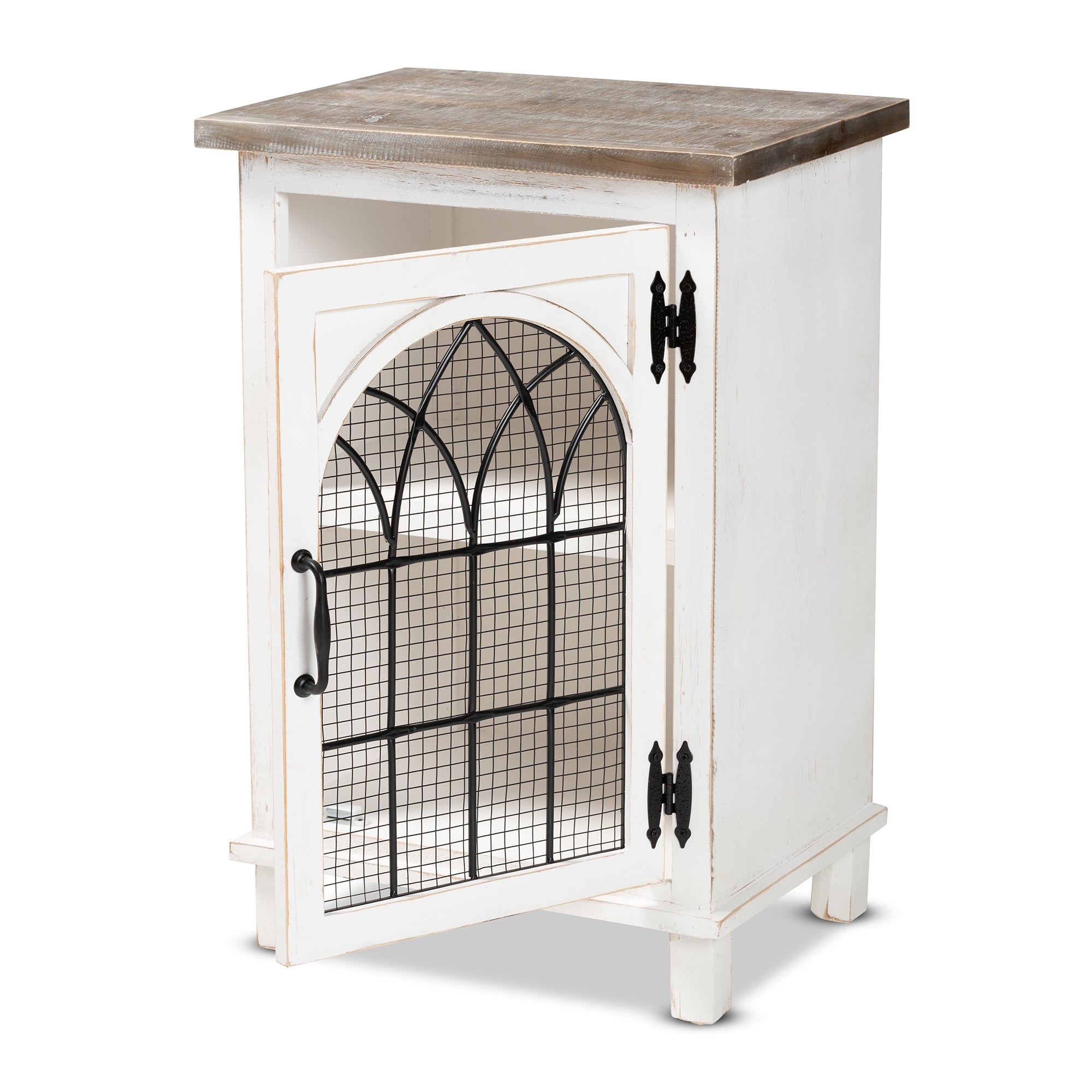 Baxton Studio Faron Classic and Traditional Farmhouse Two-Tone Distressed White and Oak Brown Finished Wood 1-Door Nightstand