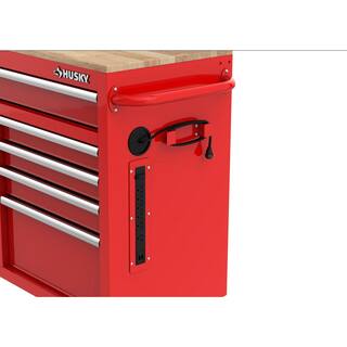 Husky 46 in. W x 18 in. D 9-Drawer Gloss Red Mobile Workbench Cabinet with Solid Wood Top H46X18MWC9RED