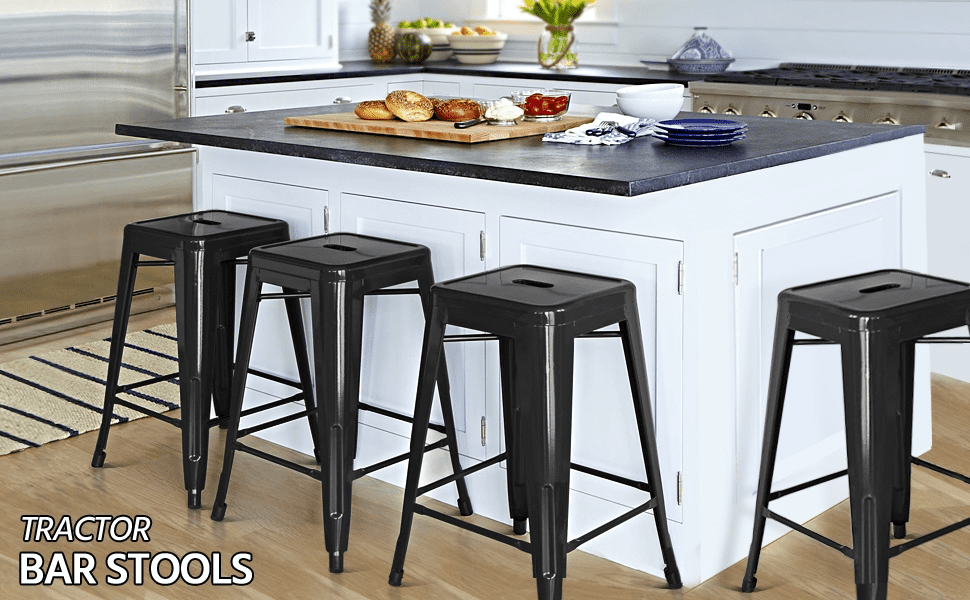 Alden Design Metal 24 Stackable Backless Counter Height Stools， Set of 4， Black