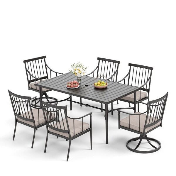 MAISON ARTS 7Piece Outdoor Dining Set for 6，Metal Steel Dining Table with Umbrella Hole