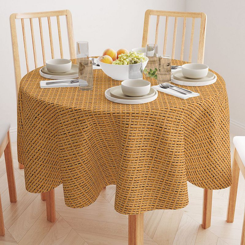 Round Tablecloth， 100% Polyester， 70 Round， Bam boo Cane Wicker