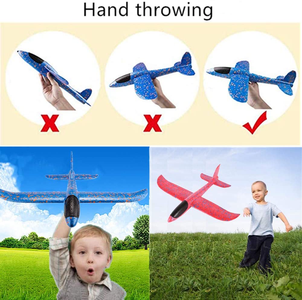 2 Pack Glider Plane Toys， 17.5 Large Throwing Foam Airplane， Dual Flight Mode Flying Toy， The Best Outdoor Sport Toy Gifts for Kids