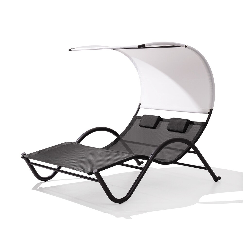 VredHom Outdoor Double Chaise Lounge with Wheels   Headrest   54.93 W x 72.84 L x 64.57 H inch