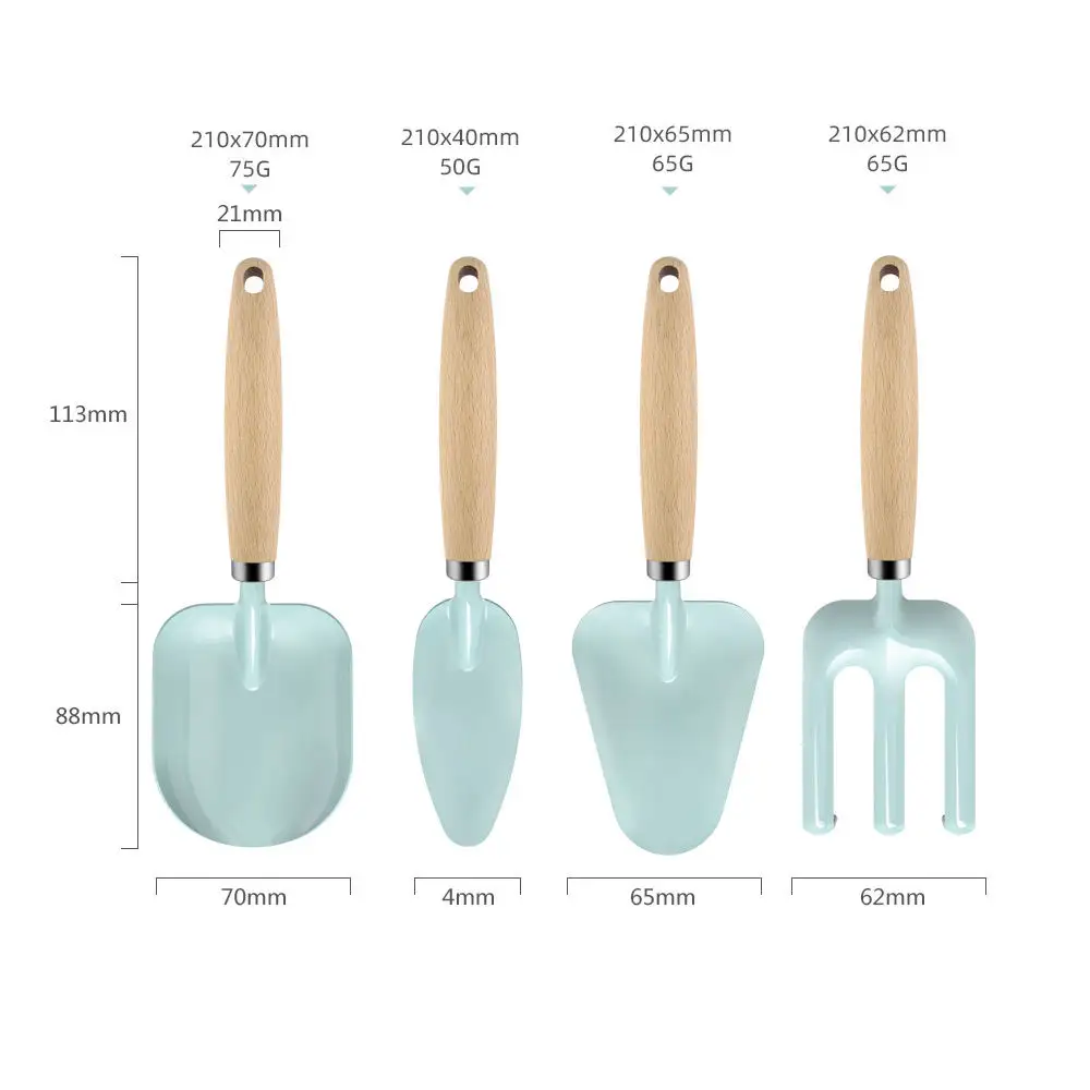 4PCS Kids Gardening Tools Set Mini Garden Tools Kit Herramienta Kids Garden Tools Shovel Rake Wooden Handle Light Blue