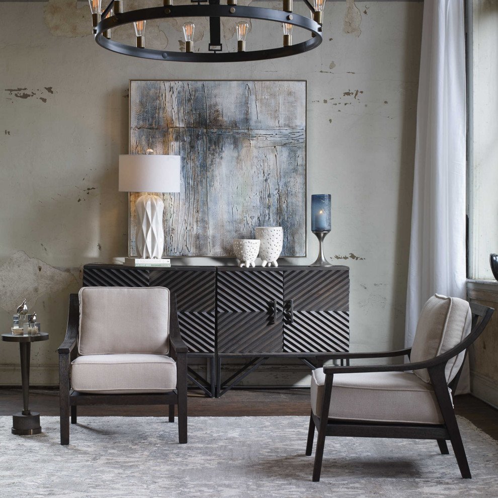 Ebony Black Chevron Stripe Accent Cabinet  Wood Iron Mid Century Rustic Chest   Industrial   Accent Chests And Cabinets   by My Swanky Home  Houzz