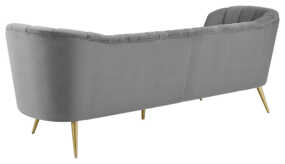 Opportunity Vertical Channel Tufted Curved Performance Velvet Sofa   Midcentury   Sofas   by Morning Design Group  Inc  Houzz