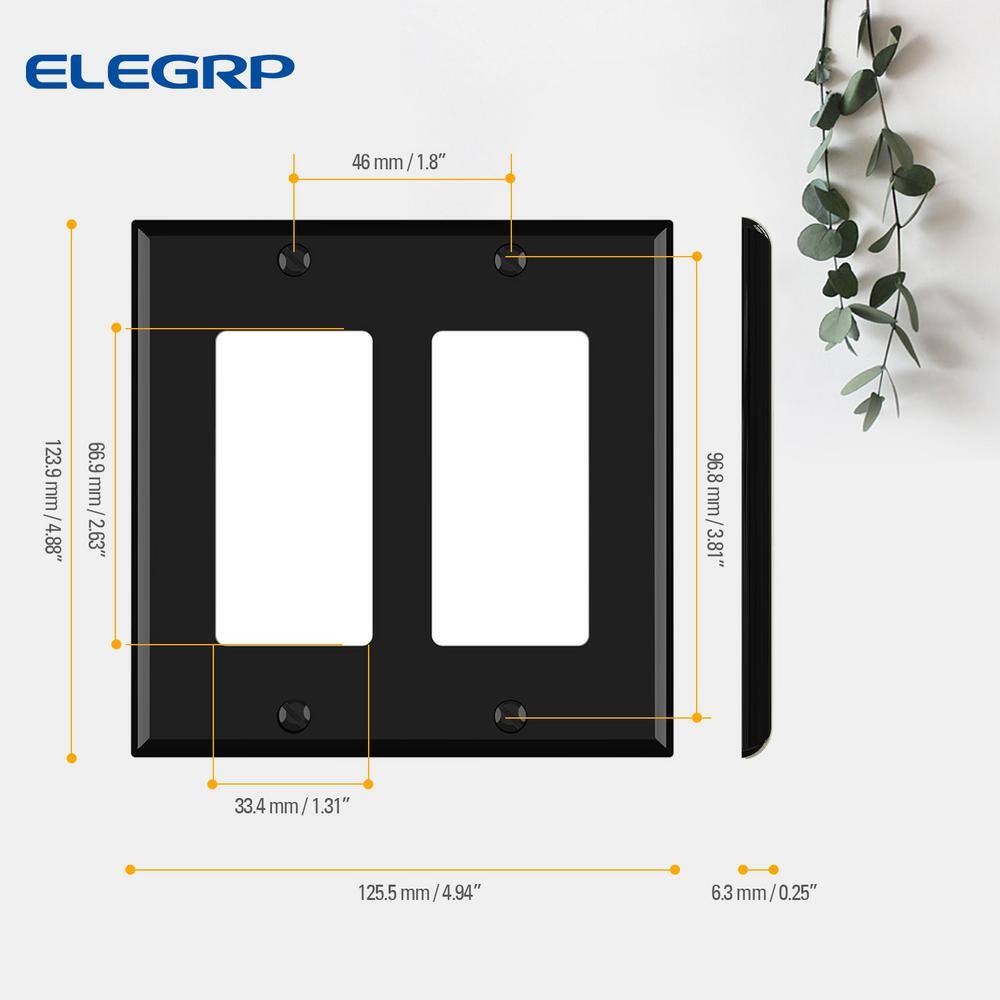 ELEGRP 2 Gang Midsize DecoratorRocker Wall Plate Black(10-Pack) 3032M-BL10