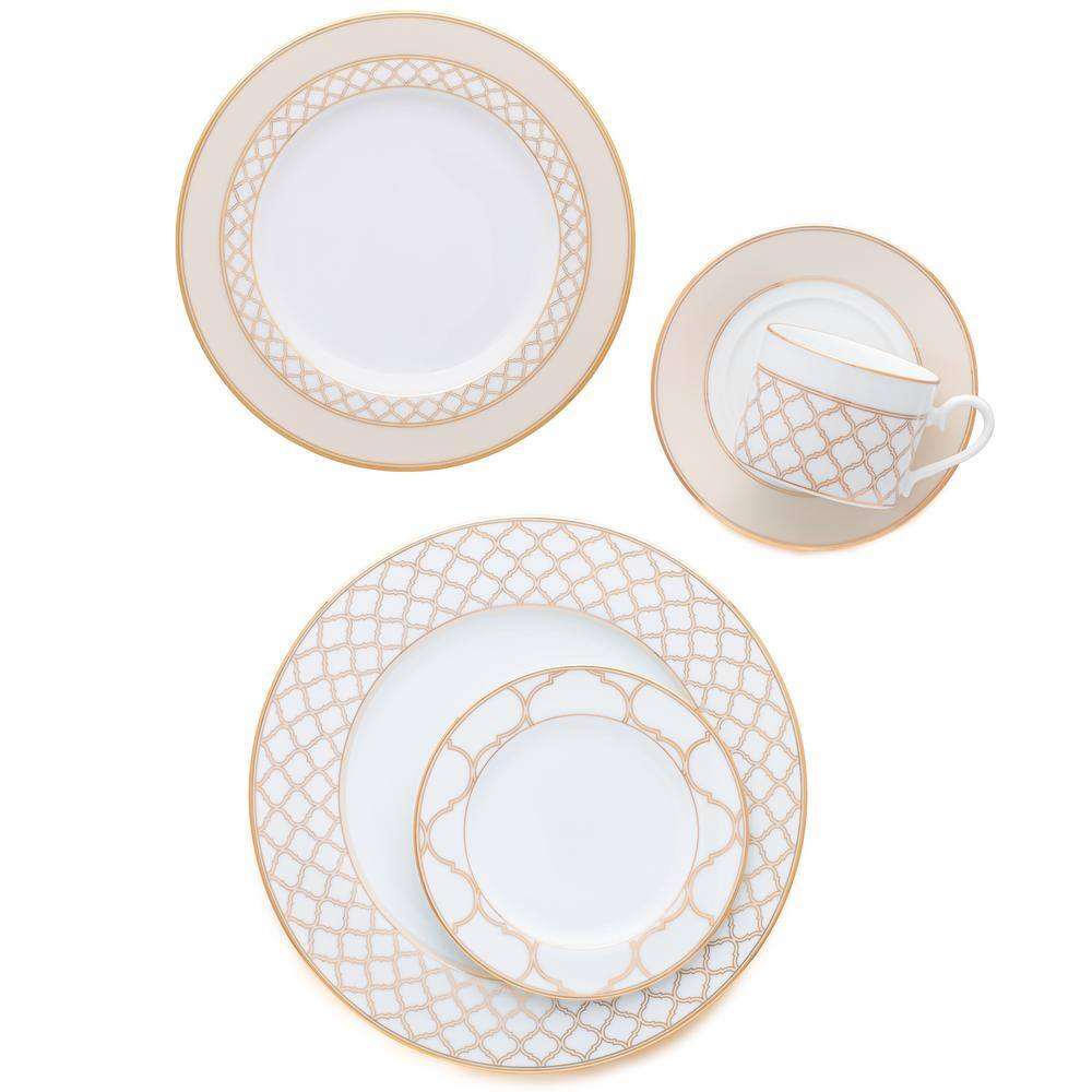 Noritake 5-Piece Gold White Porcelain Eternal Palace Place Setting 1728-05E