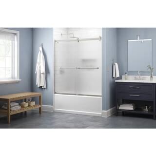 Delta Lyndall 60 x 58-34 in. Frameless Contemporary Sliding Bathtub Door in Nickel with Rain Glass 2439215