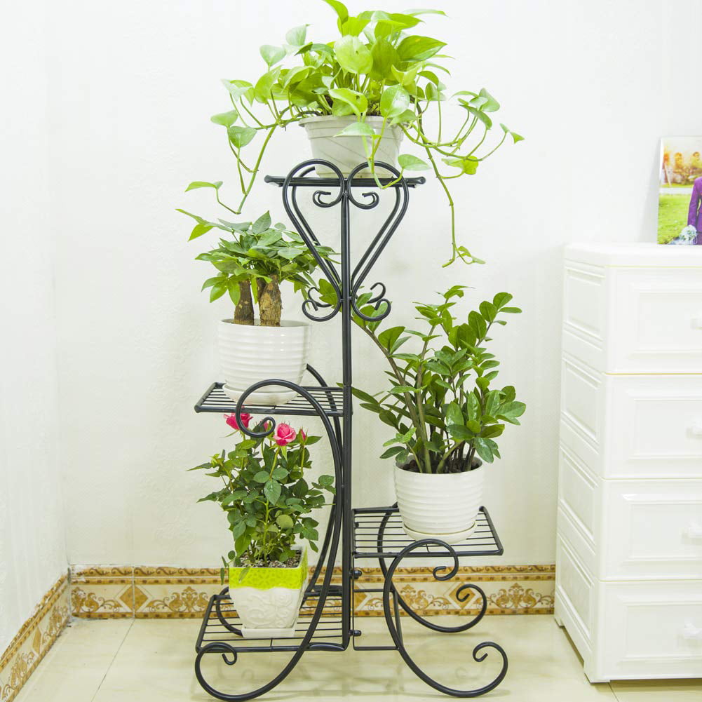 Artisasset 4-Layer Square Panel Metal Flower Pot Rack Holder