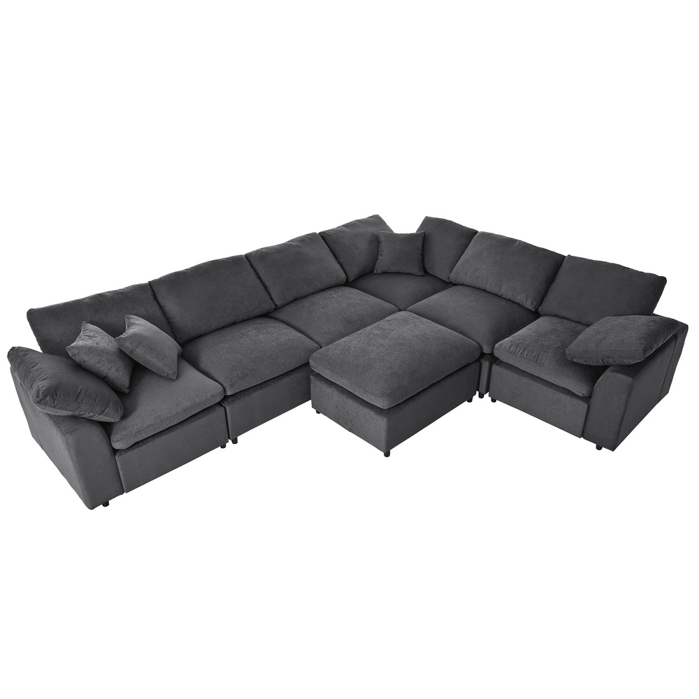 Oversized Modular Corner Sofa L Shaped Sectional Sofa w/Ottoman 7 Seat Sectional Sofa w/Removable Cushions for Livingroom