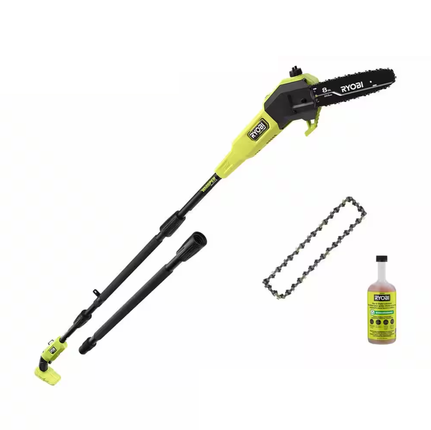 RYOBI P2508BTL-CMB1 ONE+ HP 18V Brushless Whisper Series 8 in. Cordless Battery Pole Saw (Tool Only) with Extra Chain and Bar and Chain Oil