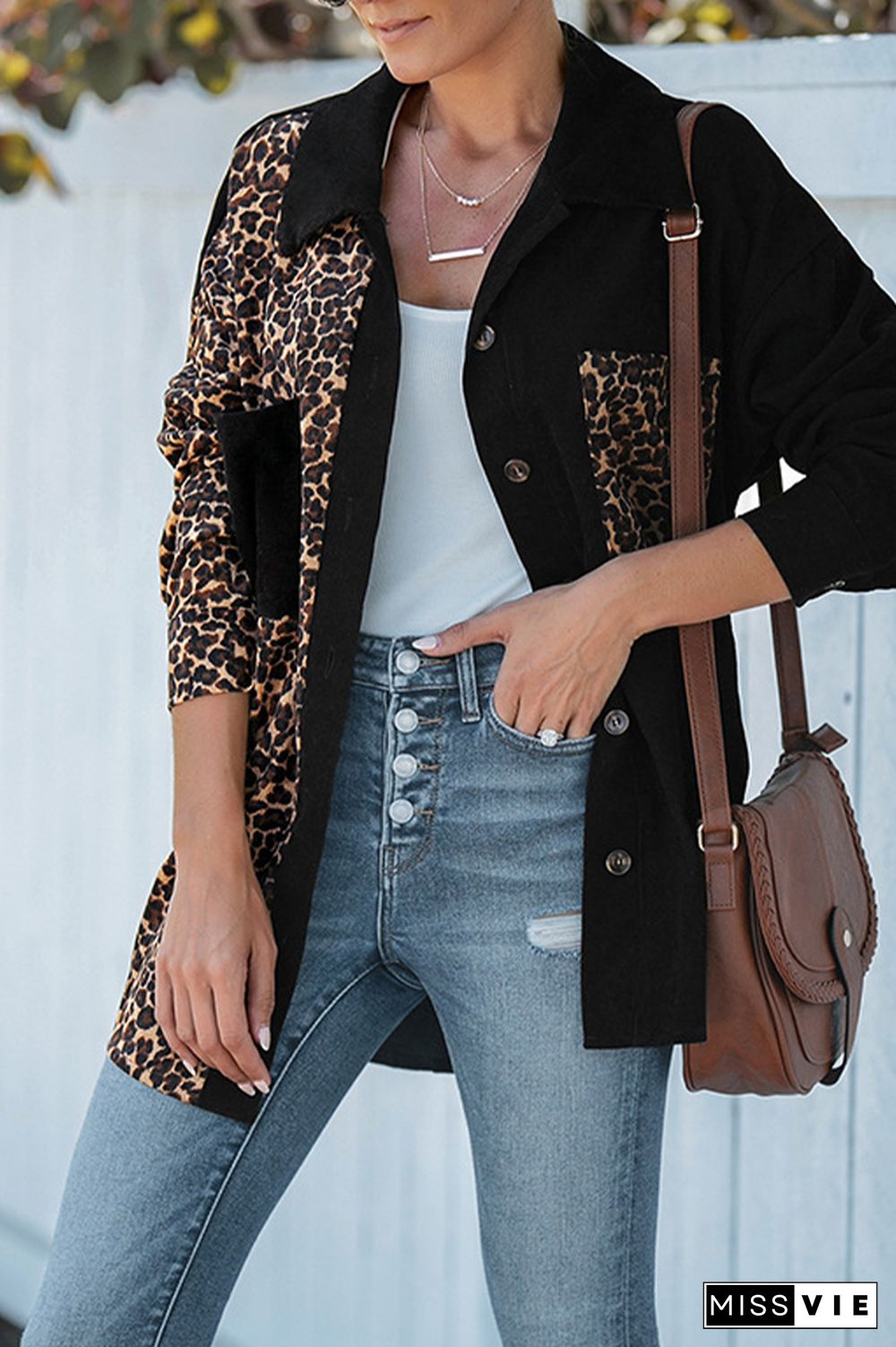 Patchwork Leopard Print Button Thicken Jacket Wholesale