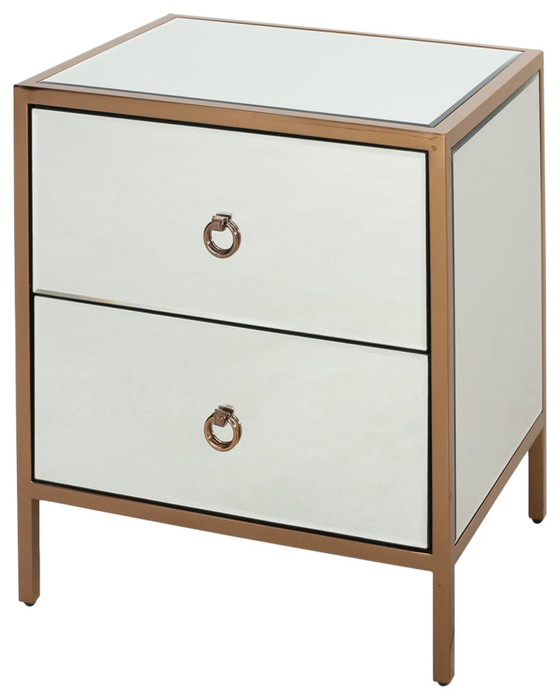 Renee Glam Mirrored 2 Drawer Cabinet   Contemporary   Accent Chests And Cabinets   by GDFStudio  Houzz