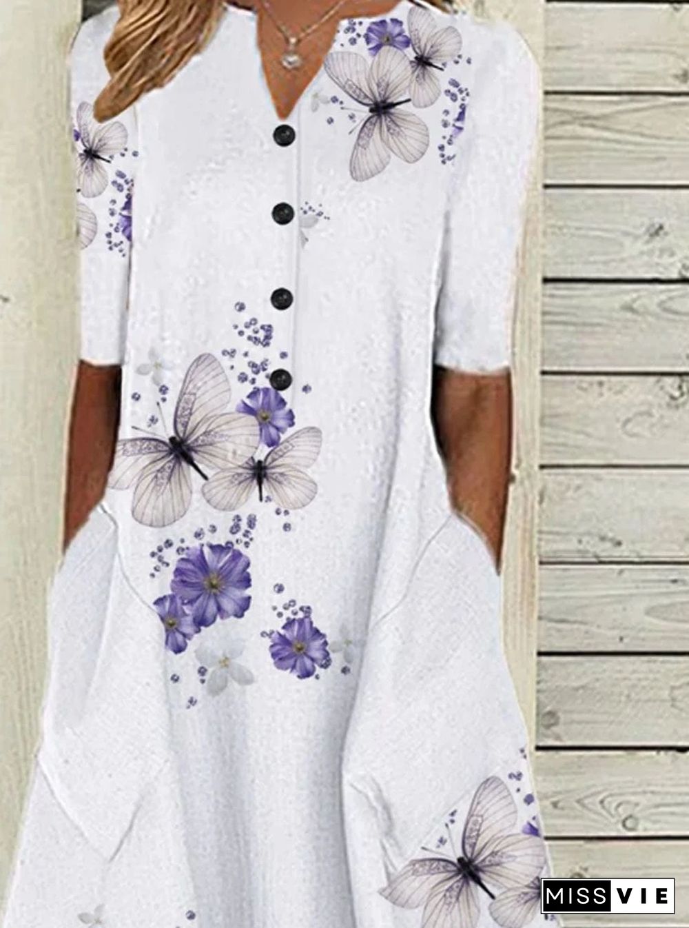 Butterfly Print Long Sleeve Casual Maxi Dress White Dresses