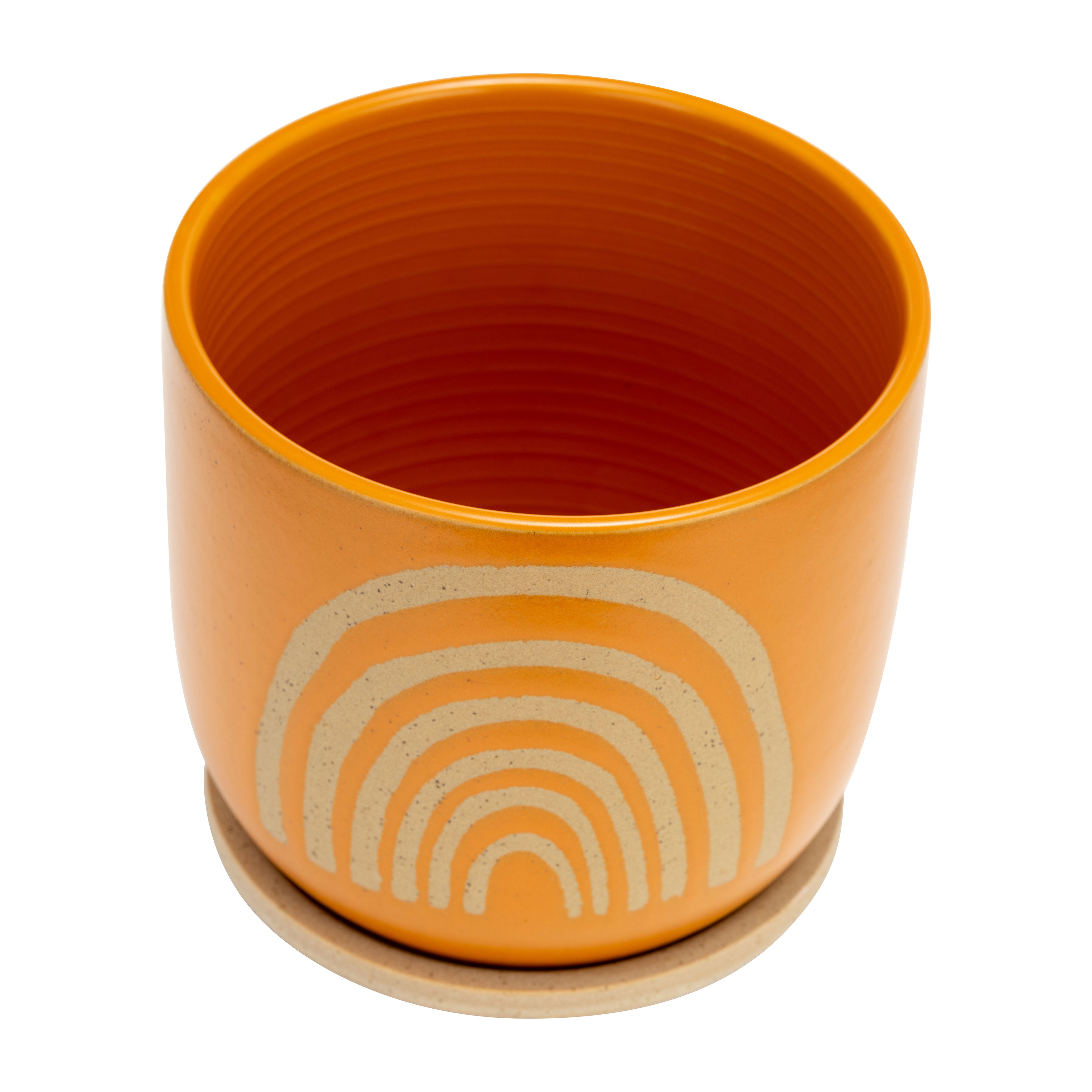 Sagebrook Home Ceramic 8" Arch Planter With Saucer, Orange, Round, Ceramic, Contemporary, 8"L X 8"W X 7"H, Rainbow