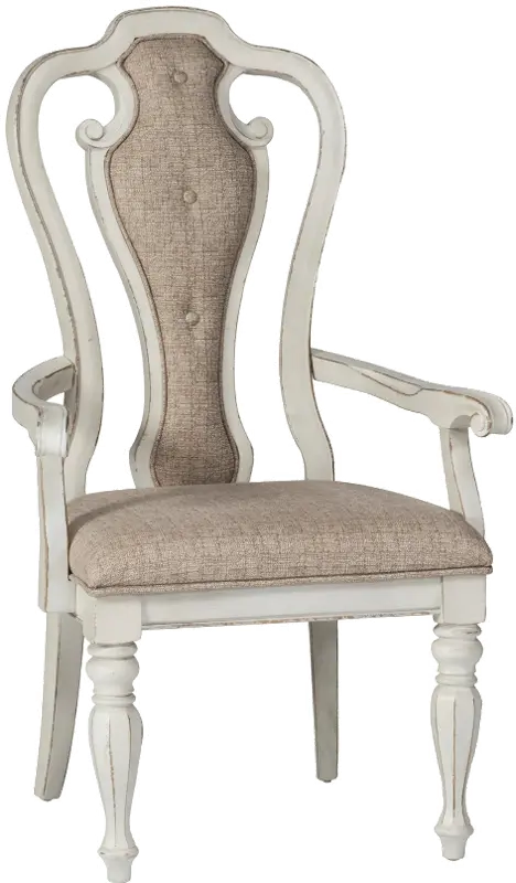 Magnolia Manor Antique White Upholstered Dining Arm Chair