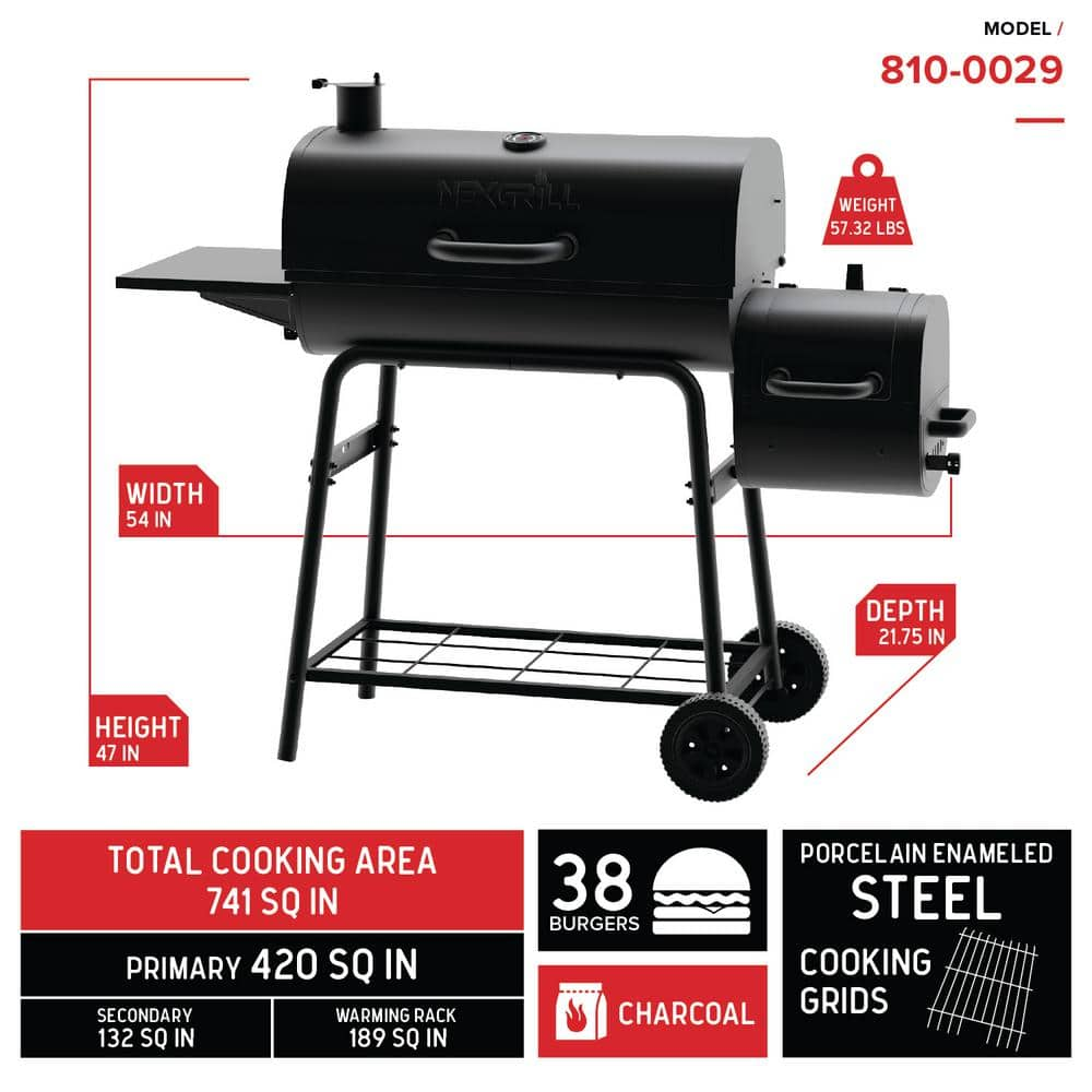 Nexgrill 29 in Barrel Charcoal GrillSmoker in Black