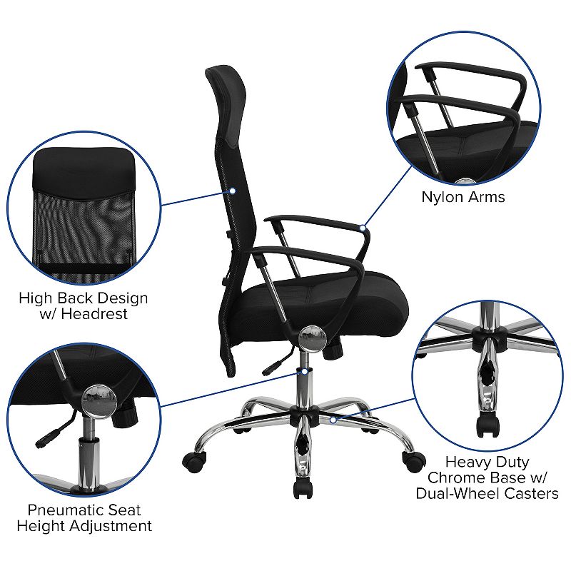 Emma and Oliver High Back Black Leather and Mesh Swivel Task Office Chair with Arms