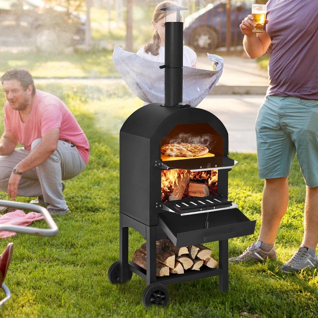 Costway Outdoor Pizza Oven Wood Fire Pizza Maker Grill W Pizza Stone amp Waterproof Cover