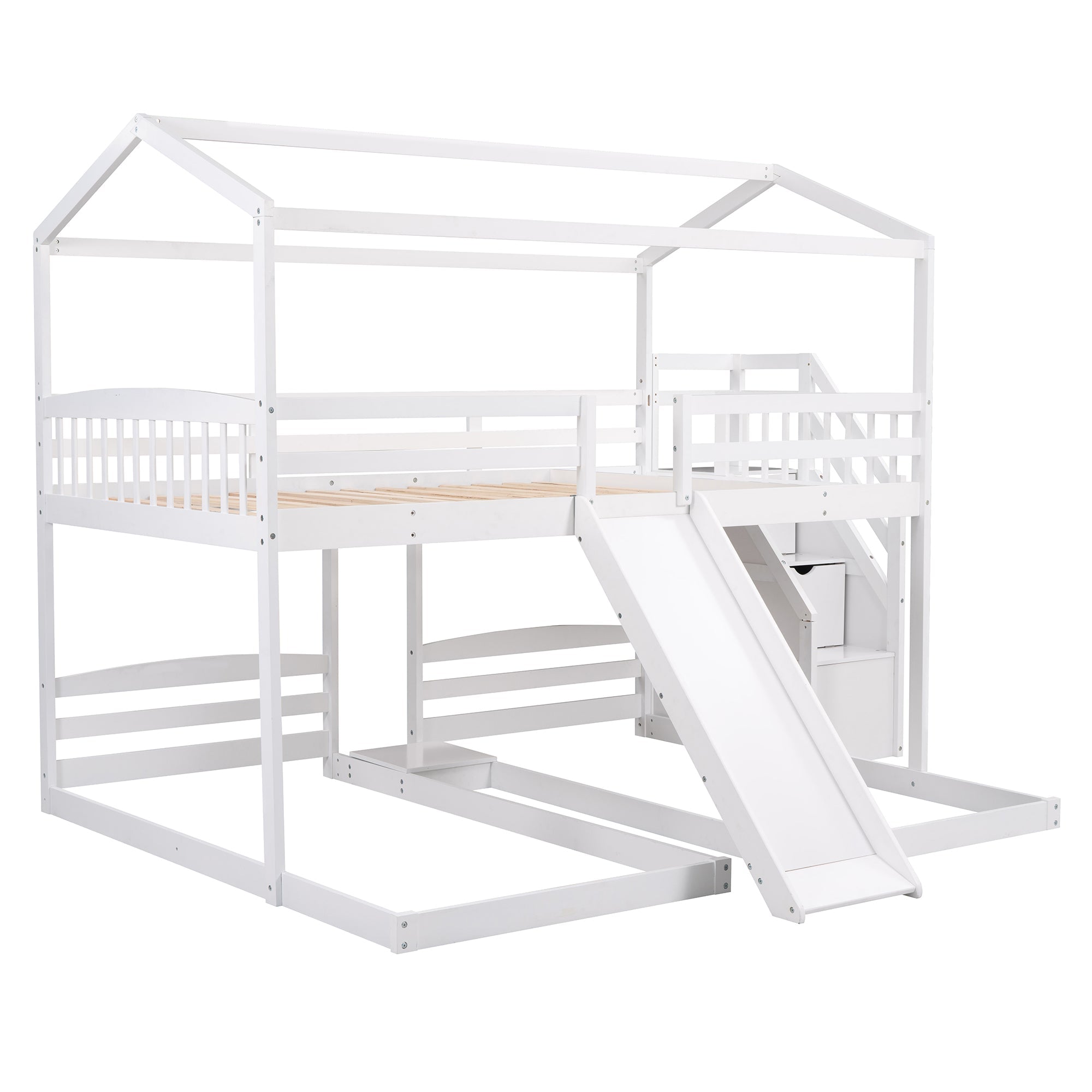 EUROCO Full over Twin & Twin Bunk Bed with Slide and Shelf for Kids, White