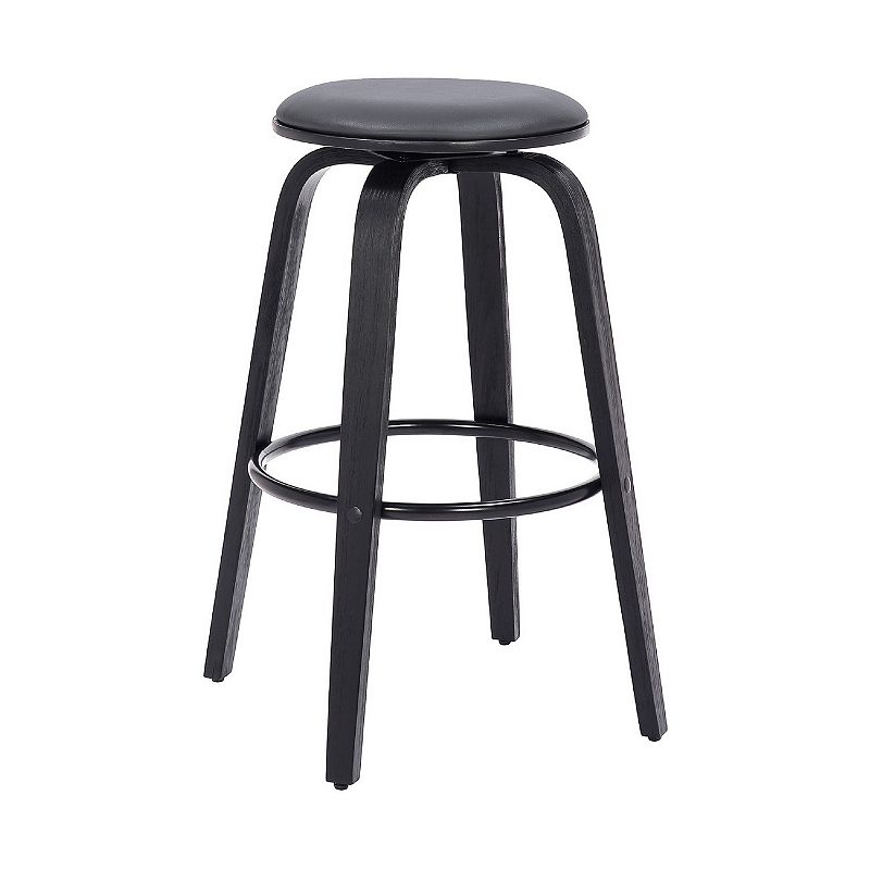 Backless Barstool with Swivel Seat and Wooden Legs， Gray