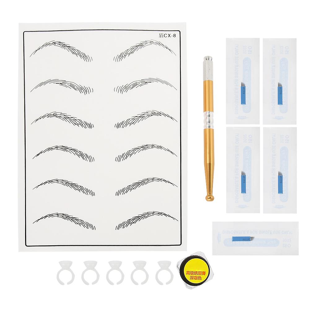 Eyebrow Tattoo Kits Manual Pen Practice Skin Pigment Needle Blades Ring Cup Tattoo Set 4#