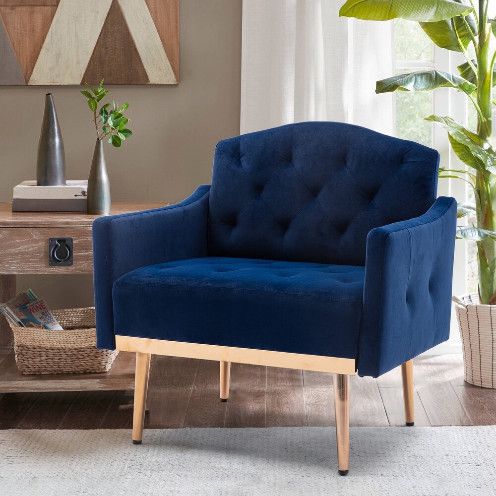 Tufted Velvet Accent Chair with Rose Golden Legs