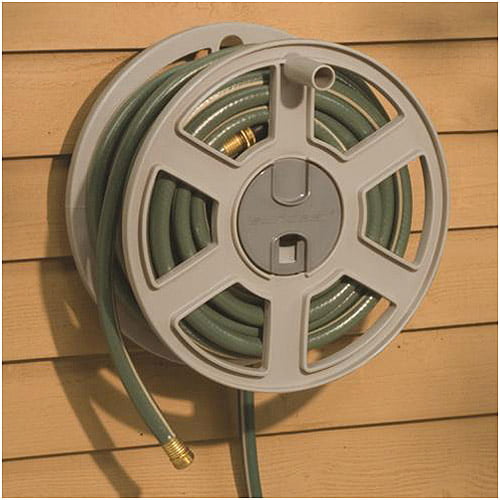 Suncast 100 ft. Sidewinder® Mounted Resin Hose Reel， Taupe