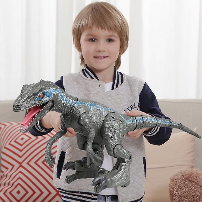 Stuff Certified® XL RC Velociraptor Dinosaur with Remote Control - Controllable Toy Robot Raptor Blue-Grey