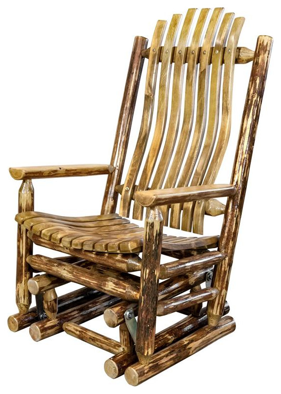 Montana Woodworks Glacier Country Wood Glider Rocker in Brown Lacquered   Rustic   Gliders   by Homesquare  Houzz