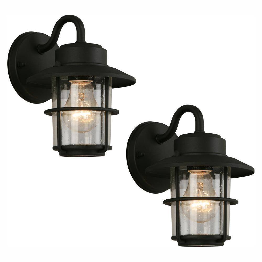 Hampton Bay 1-Light Black Outdoor Wall Lantern Sconce (2-Pack) JBO1691A-4