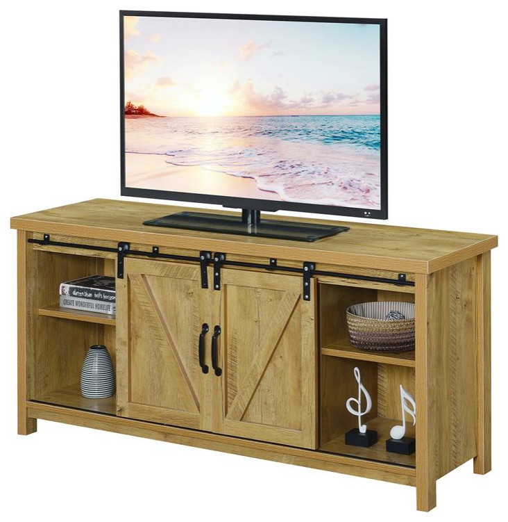 Convenience Concepts Blake Barn Door Wood 52 quotTV Stand in Light Oak   Industrial   Entertainment Centers And Tv Stands   by Homesquare  Houzz