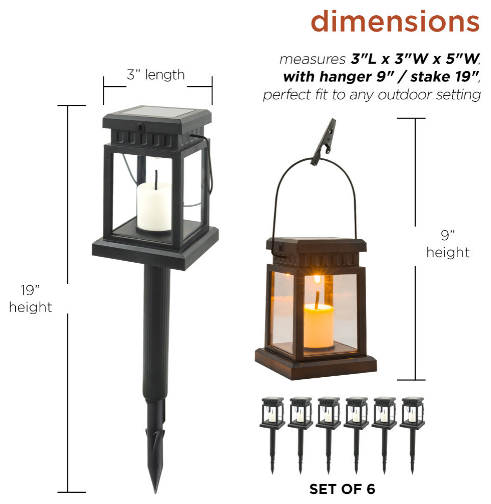 19 quotTall Outdoor Solar Powered Hanging or Stake Lanterns  Set of 6   Traditional   Path Lights   by Alpine Corporation  Houzz