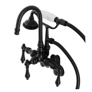 Kingston Brass Aqua Vintage 3-Handle Wall-Mount Clawfoot Tub Faucets with Hand Shower in Matte Black HAE301T0