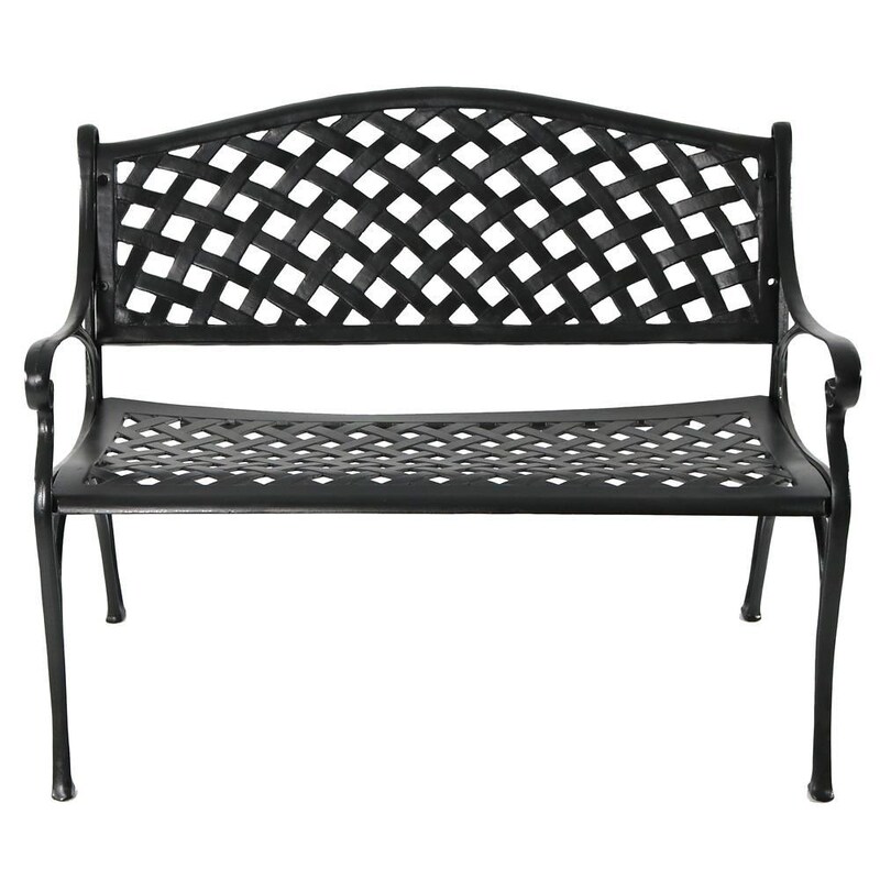 Ultimate Patio 2-Person Checkered Cast Aluminum Metal Garden Bench