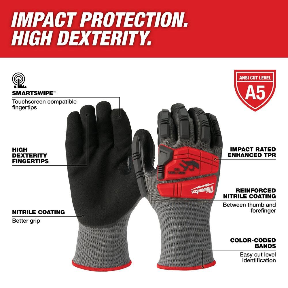 Milwaukee Impact Cut Level 5 Nitrile Gloves Dipped 48-22-8980M910 from Milwaukee