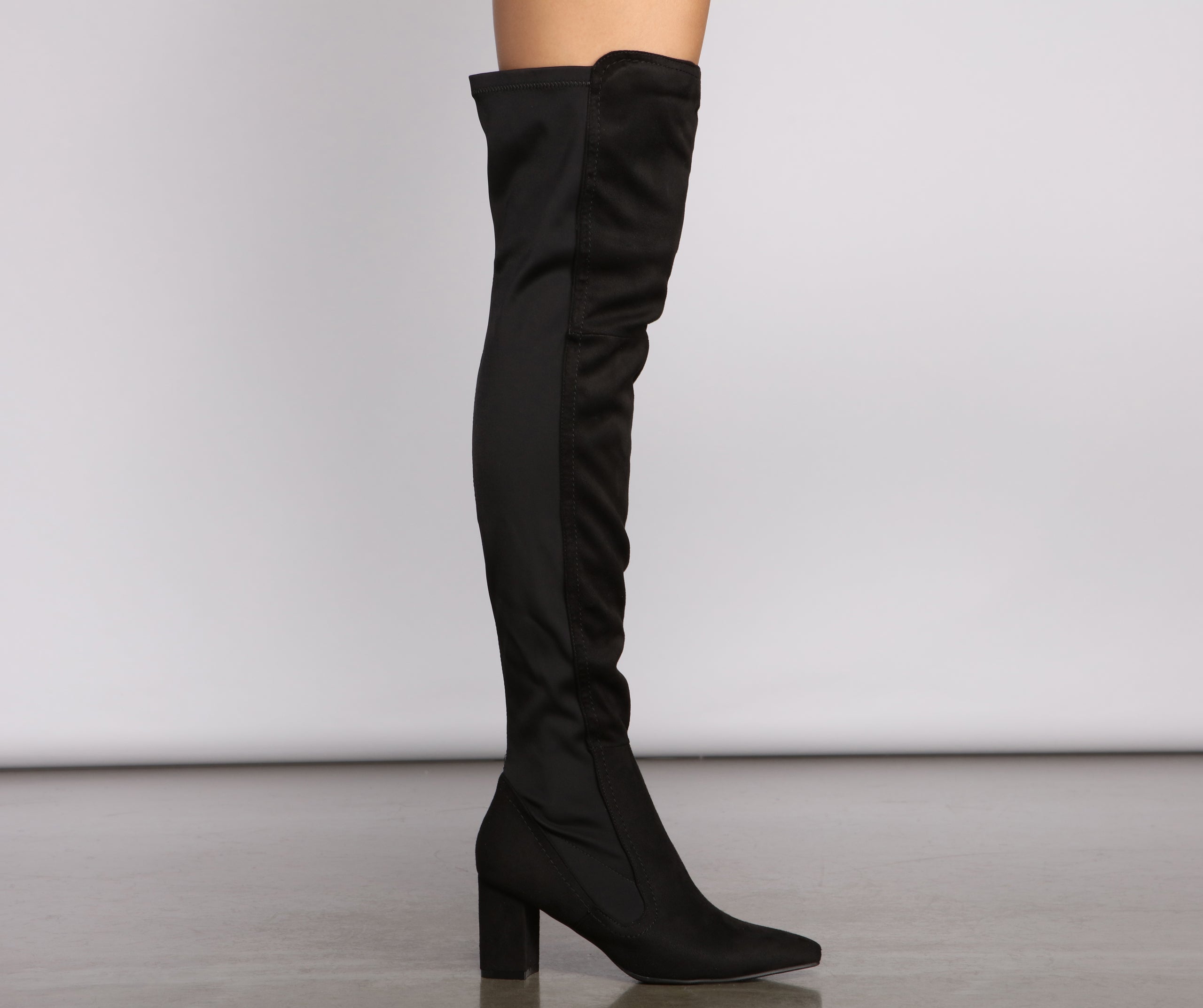 Faux Suede Over The Knee Block Heel Boots